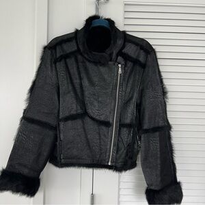 Black Rabbit Fur & Leather Women's Jacket